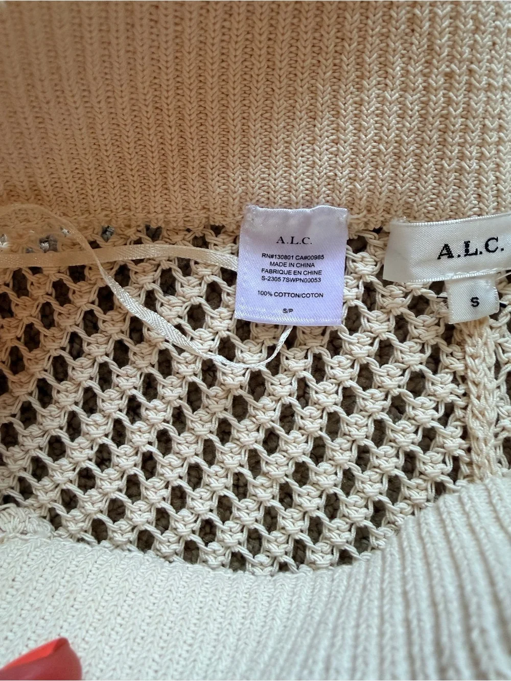 A.L.C. Cream Open-Knit Crochet Flared Pants